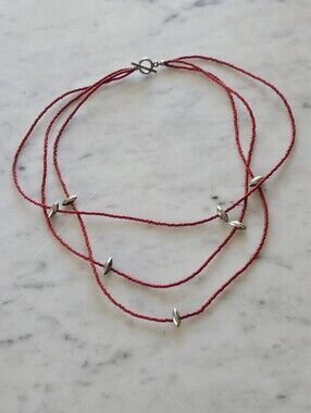 Cabo San Lucas Red Coral and Silver 3 Strand Beaded Necklace/Bracelet or Anklet